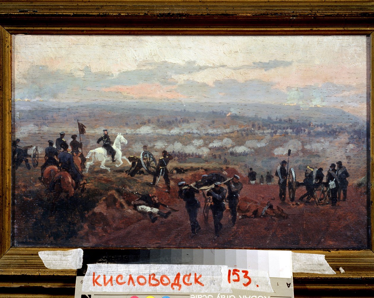Hyökkäys vihreille kukkuloille - Episodi Krimin sodasta (1853-1856) - Nikolai Dmitrievich Dmitriev Orenbourgskyn maalaus (Dmitriev-Orenbourgsky tai Dmitriev Orenburgsky tai Dmitriev-Orenburgsky) (1837-1898), öljy puulle tekijältä Nikolai Dmitrievich Dmitriev Orenburgsky