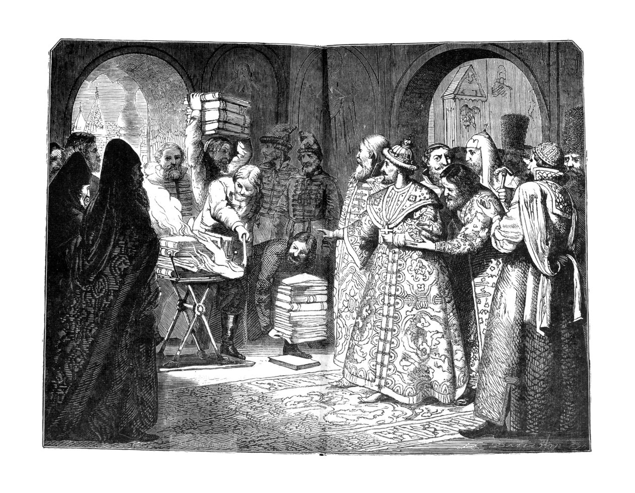 Tsaari Fjodor III poltti Venäjän aateliston kirjat 1682, 1880-luvut tekijältä Nikolai Dmitrievich Dmitriev Orenburgsky