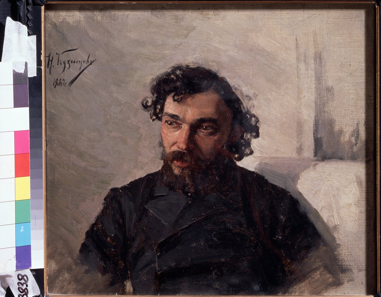 Taiteilijan muotokuva Ivan Pokhitonov (1850-1923) (Taiteilija I. Pokhitonovin muotokuva). Peinture de Nikolai Dmitrievich Kuznetsov (1850-1929), huile herra toile tekijältä Nikolai Dmitrievich Kusnetsov