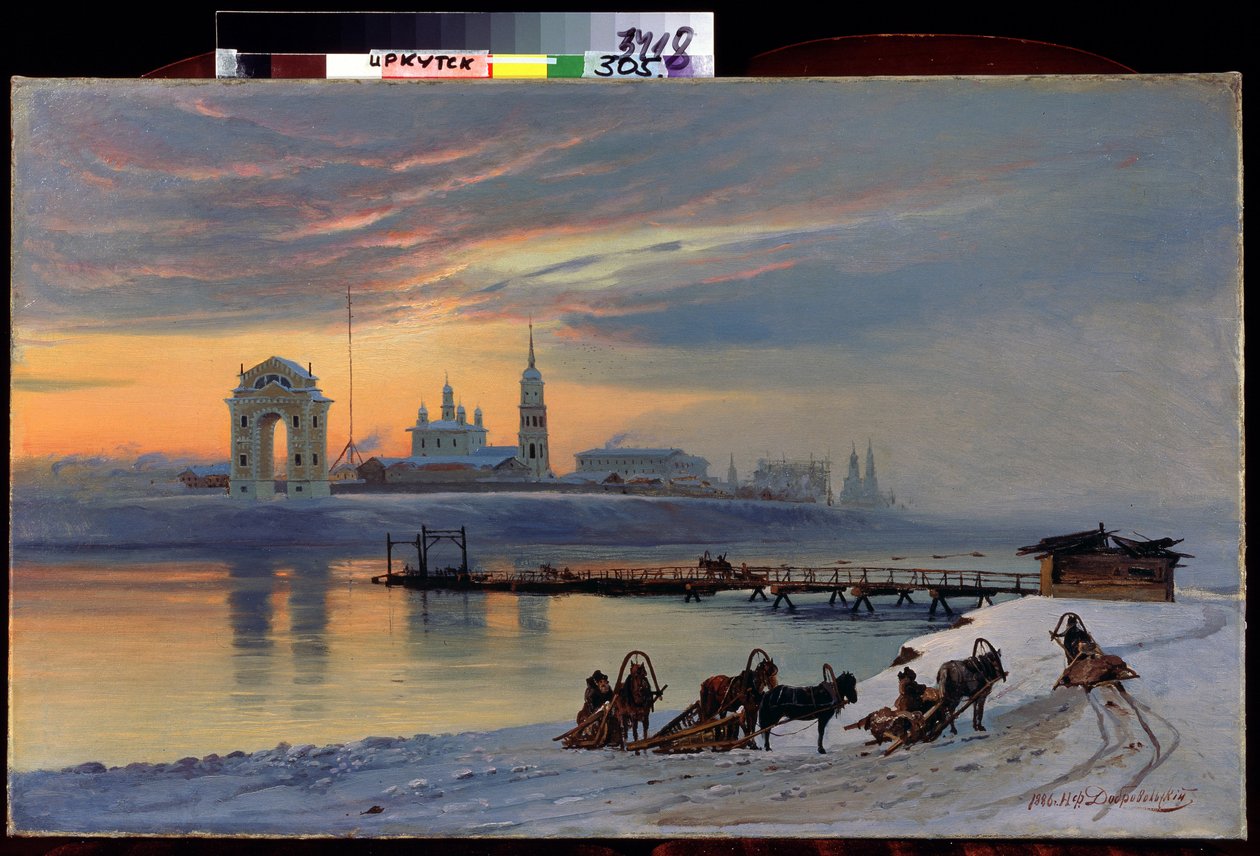 "Näkymä Angarajoelle Irkutskissa Siperiassa" Nikolai Florianovitš Dobrovolskyn (1837-1900) maalaus 1886 Valtion taidemuseo, Irkutsk tekijältä Nikolai Florianovich Dobrovolsky