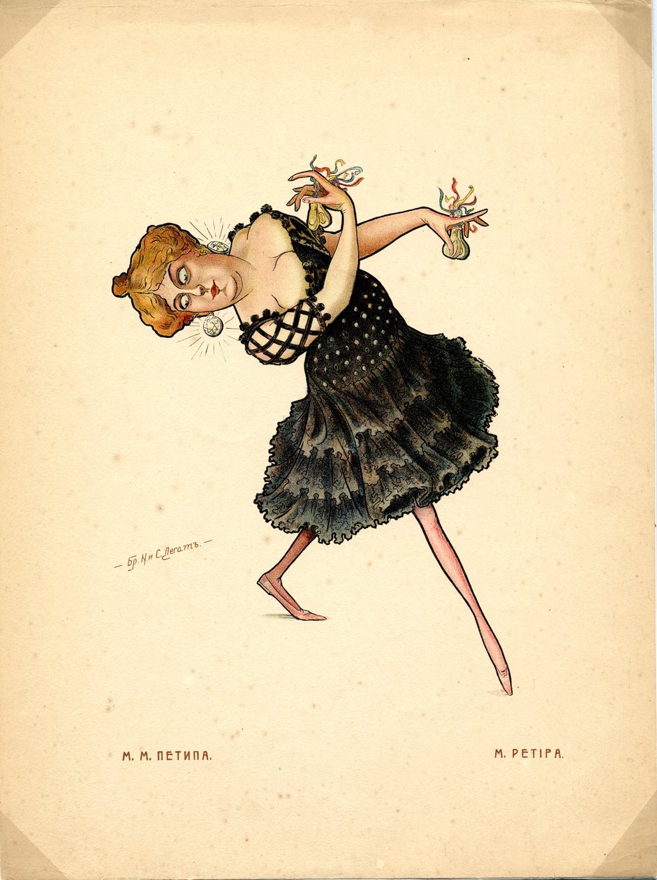 Balettitanssija Marie Petipa Tekijä: Russian Ballet in Caricatures, 1902-1905 tekijältä Nikolai Gustavovich Legat