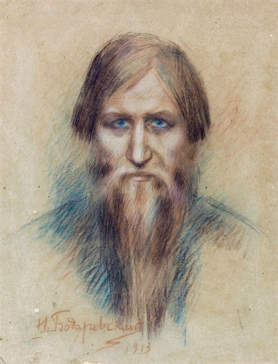 Muotokuva venäläisestä mystikosta Grigori Jefimovitš Rasputinista (Rasputin tekijältä Nikolai K. Bodarevski