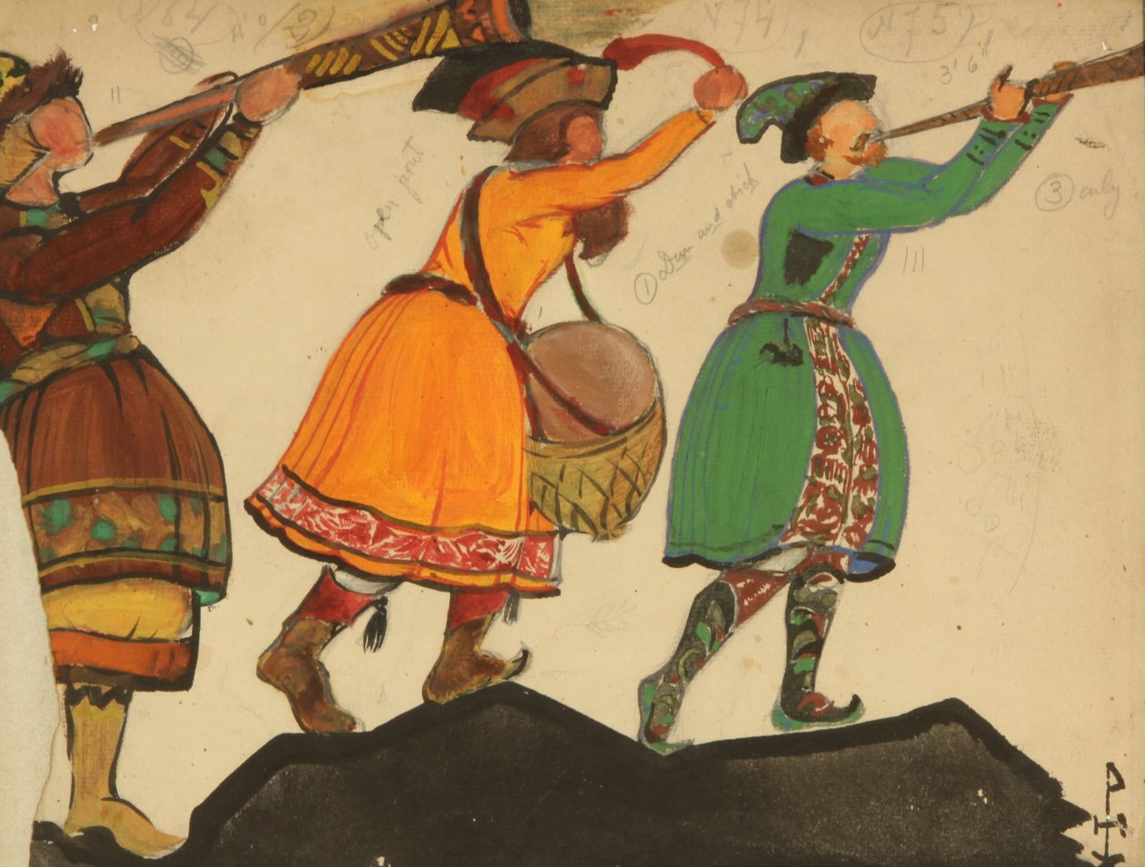 Pukusuunnittelu N. Rimski-Korsakovin oopperaan Snow Maiden, 1919 tekijältä Nikolai Konstantinowitsch Roerich