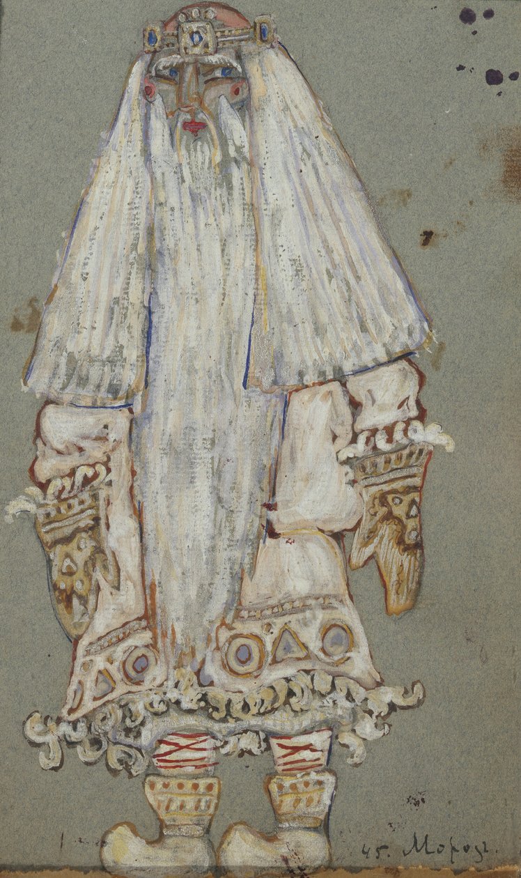 Ded Moroz. Pukusuunnittelu A. Ostrovskin teatterinäytelmään Snow Maiden, 1912 tekijältä Nikolai Konstantinowitsch Roerich