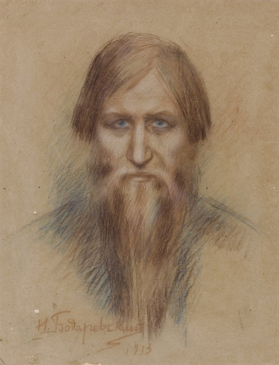 Muotokuva venäläisestä mystikko Grigory Rasputinista 1869-1916, 1913 tekijältä Nikolai Kornilovich Bodarevsky