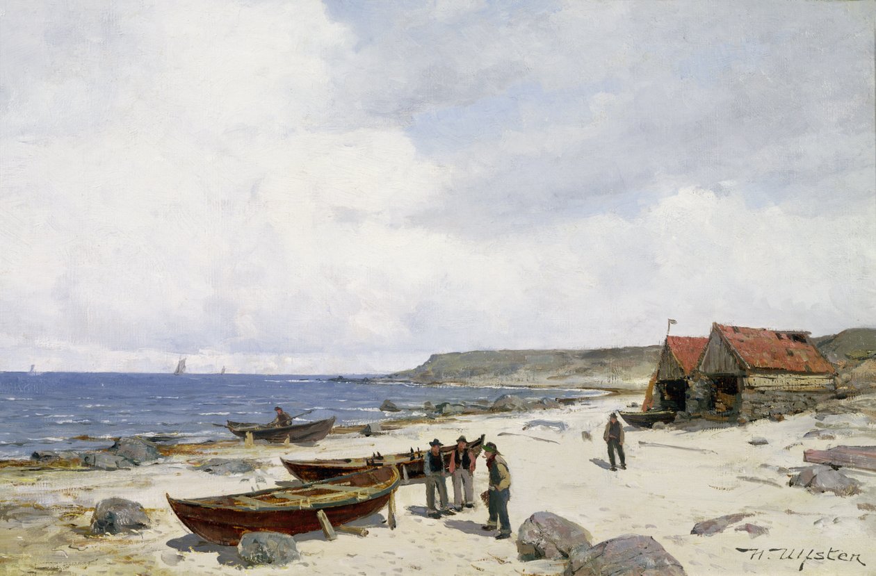 Fishermen on the Beach (öljy kankaalle) tekijältä Nikolai Martin Ulfsten