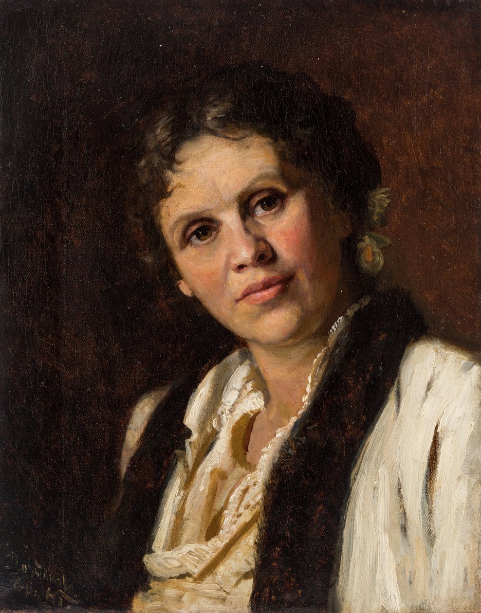 Sofia Koovchinnikova, maalari russe - Muotokuva Sofia Kuvshinnikovasta (1847-1907), kirjoittanut Bazhin, Nikolai Nikolajevitš (1856-1917). Öljy kankaalle tekijältä Nikolai Nikolaevich Bazhin