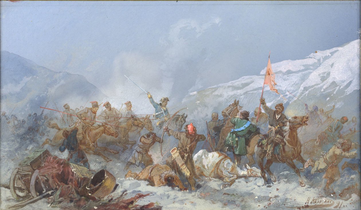 Taistelu Pugatšovin joukkojen kanssa, 1891. tekijältä Nikolai Nikolayevich Karasin