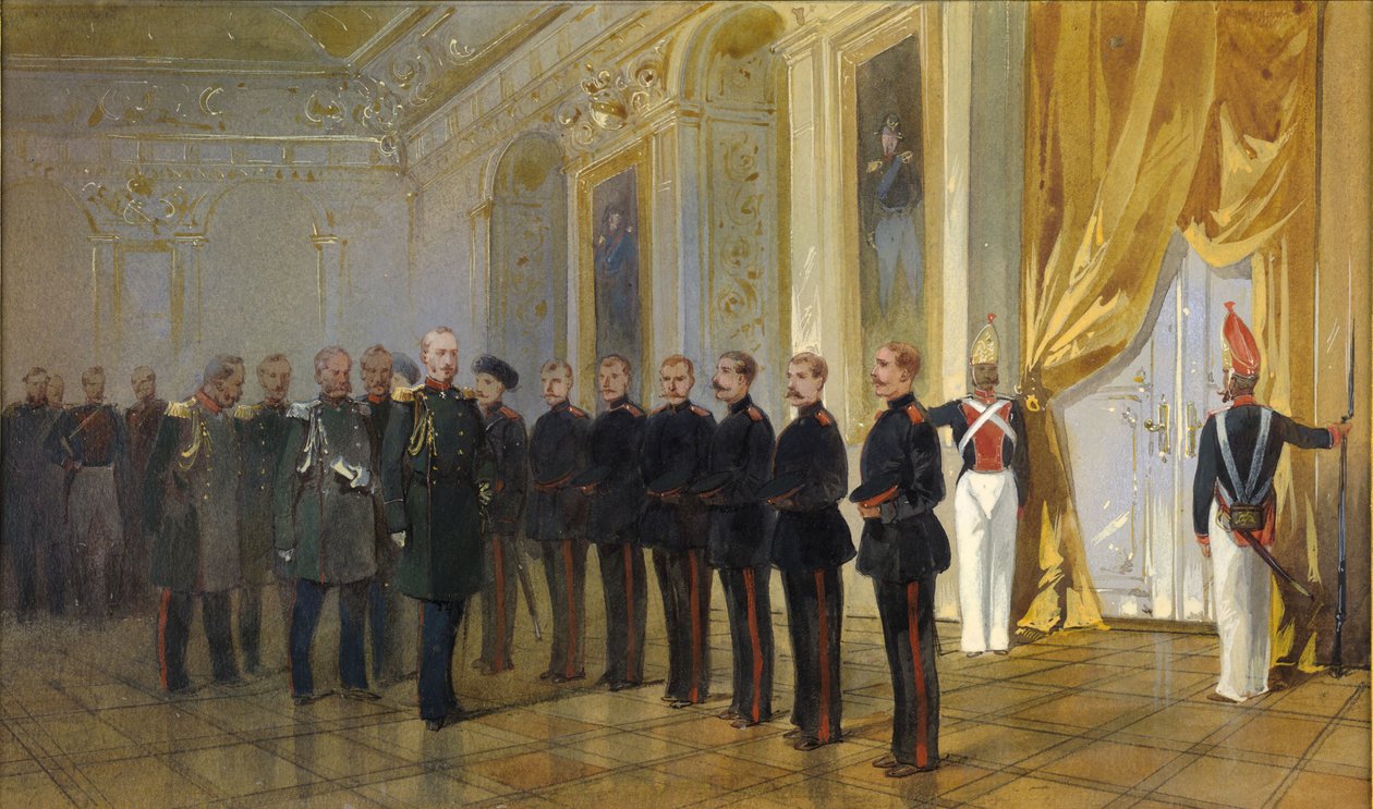 Siperian kasakkarykmentin esittely keisari Nikolai I:lle vuonna 1833, 1891. tekijältä Nikolai Nikolayevich Karasin
