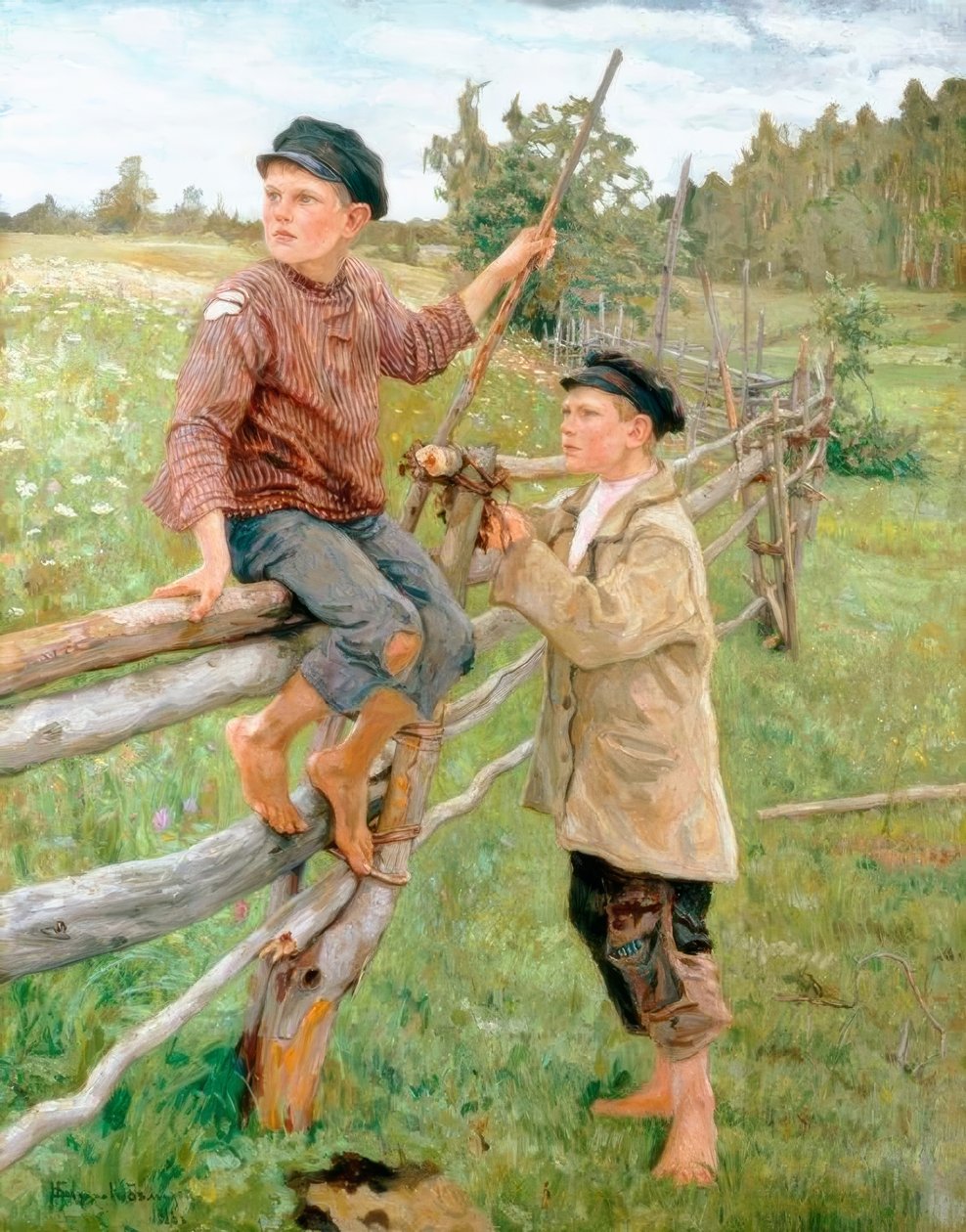 Pojat maisemassa tekijältä Nikolai P. Bogdanow Bjelski