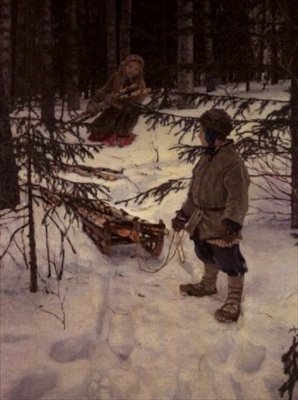 Polttopuiden kerääminen, Venäjä tekijältä Nikolai Petrovich Bogdanov Belsky