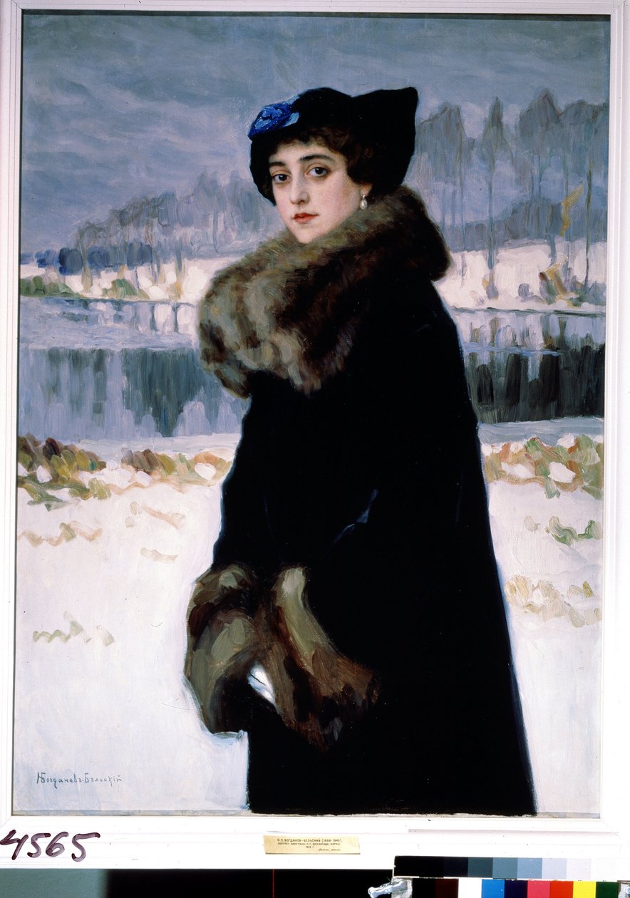 Balerina Lyudmila Mesaksudi Barashin muotokuva (balettitanssija Lyudmila Mesaksudi Barashin muotokuva). Nikolai Petrovich Bogdanov Belsky (Bogdanov-Belski) (Bogdanov Belski) (Bogdanov-Belski) (1868-1945) kuva. Tempera sur toile tekijältä Nikolai Petrovich Bogdanov Belsky