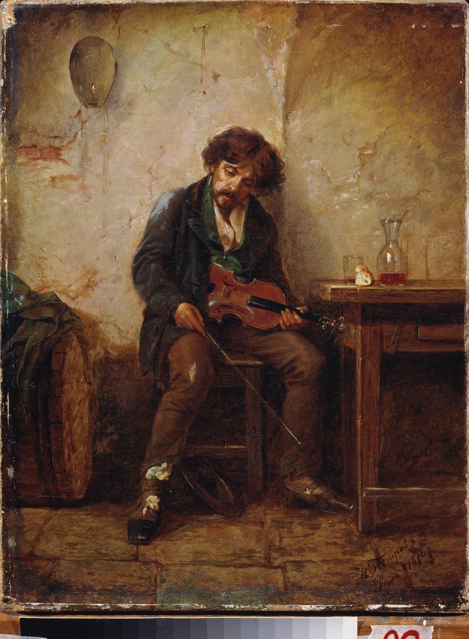 Muusikko. Nikolai Petrovitš Petrovin (1834-1876) maalaus öljy kankaalle tekijältä Nikolai Petrovich Petrov