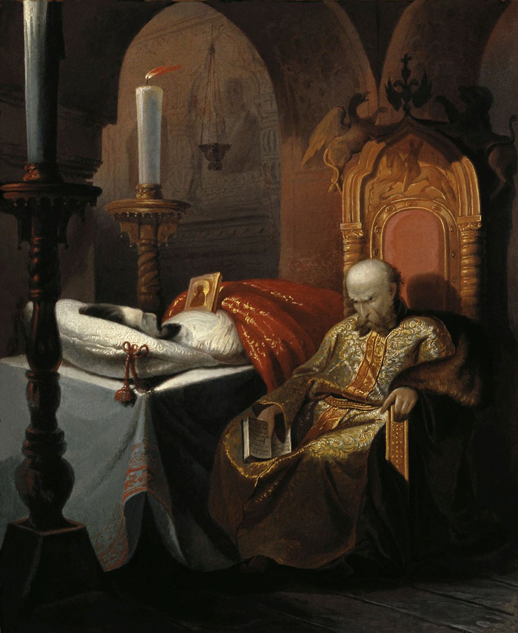 Ivan Julma ja hänen poikansa Ivan perjantaina 16. marraskuuta 1581, 1860-luvulla. tekijältä Nikolai Semyonovich Shustov