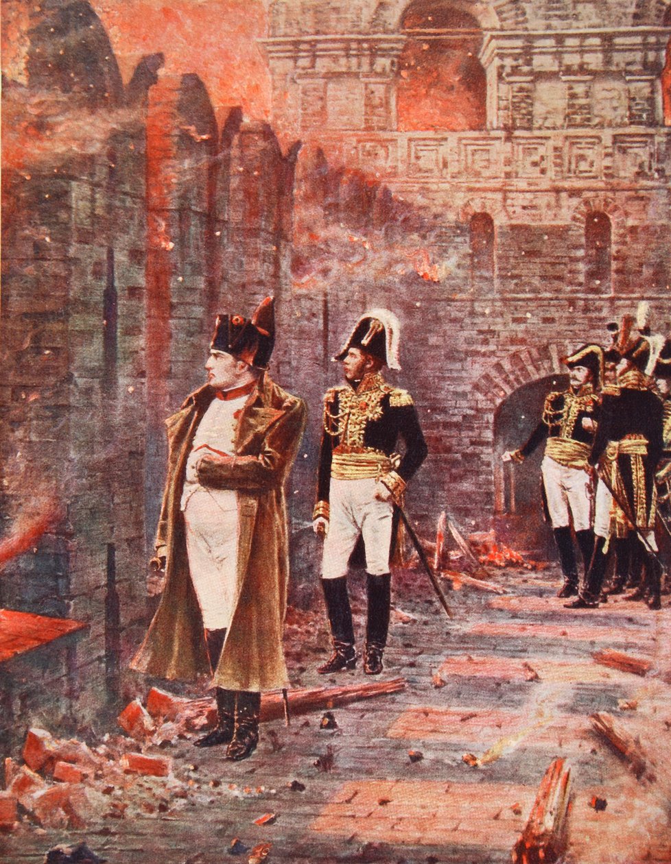 Napoleon katsomassa Moskovan tulipaloa, kuvitus "Hutchinsons History of the Nations" -teoksesta, n. 1910 tekijältä Nikolai Stepanovich Vereshchagin