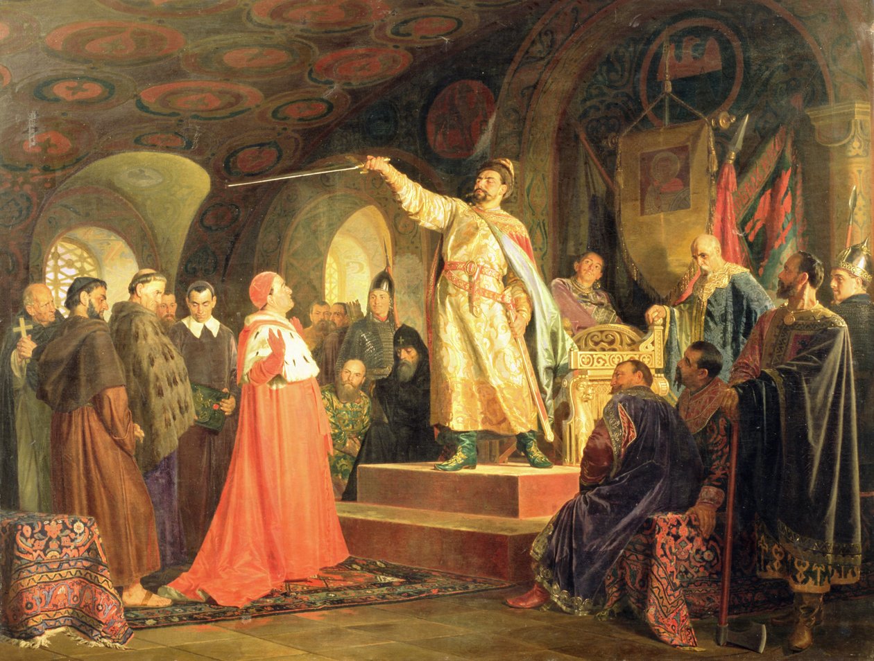 Halych-Volhynian prinssi Roman vastaanottaa paavi Innocentius III:n suurlähettiläät, 1875 tekijältä Nikolai Vasilievich Nevrev