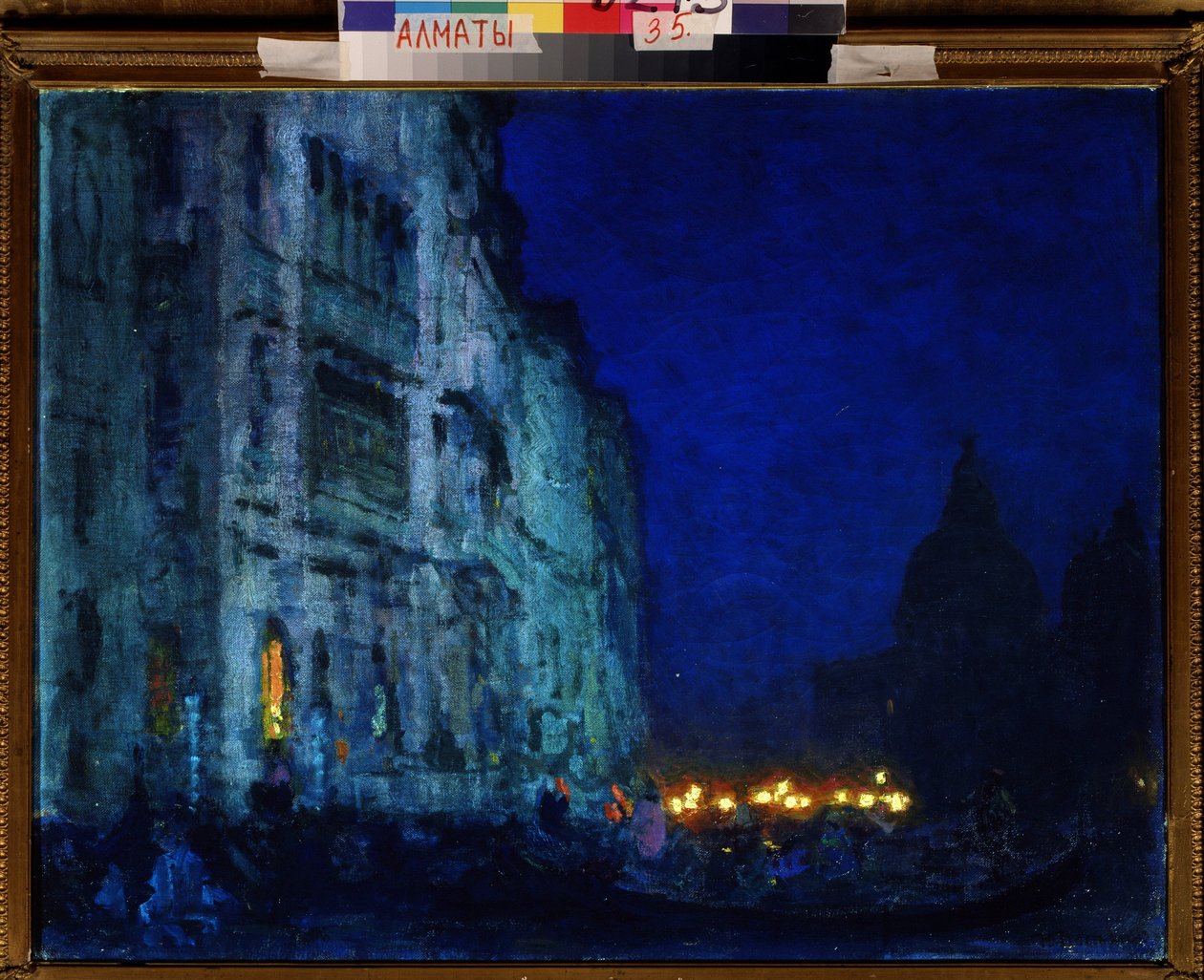 ""Venetsialainen nokturni"" Mondaniitti venetsialaisissa palatseissa laguunilla. Nikolai Vasilyevich Dosekinin (1863-1935) maalaus Kazakstanin tasavallan valtion taidemuseo, Almaty tekijältä Nikolai Vasilyevich Dosekin