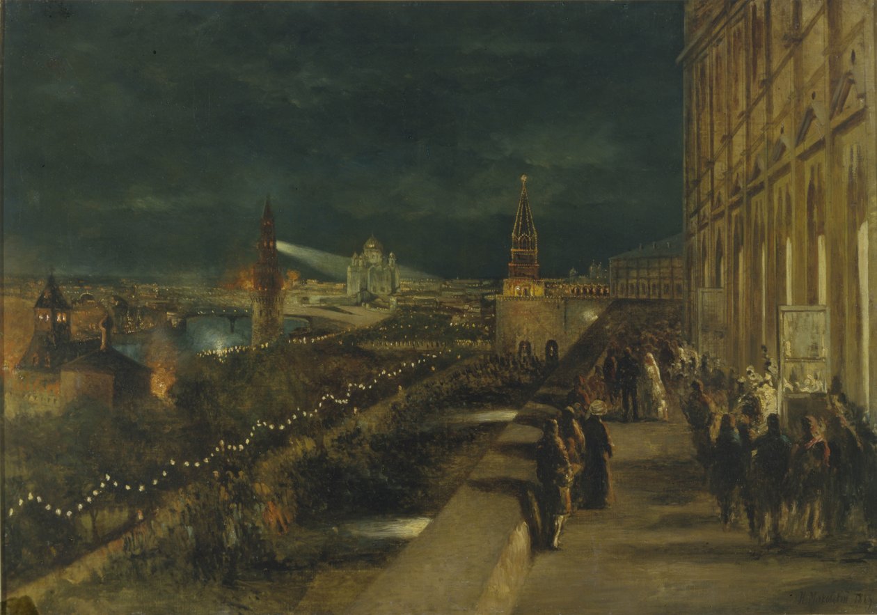Moskovan valaistus keisari Aleksanteri III:n kruunaamisen yhteydessä 15. toukokuuta 1883, 1883 tekijältä Nikolai Yegorovich Makovsky
