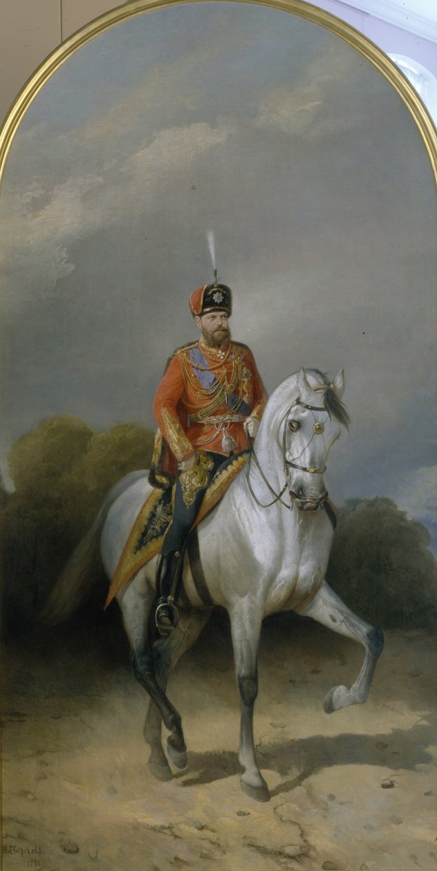 Keisari Aleksanteri III:n muotokuva 1845-1894 Leib-kaartin husaarirykmentin univormussa, 1881 tekijältä Nikolai Yegorovich Sverchkov