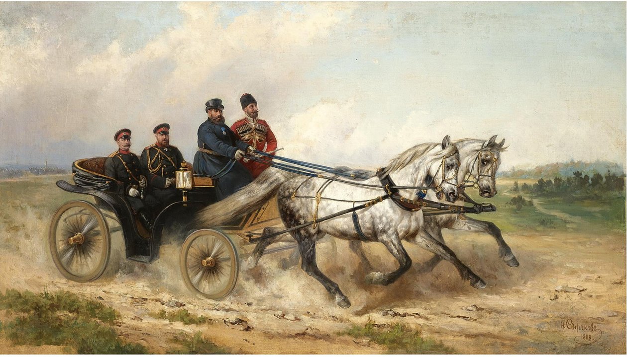 Tsaari Aleksanteri III ja Keisari Vilhelm II maalla, 1888 tekijältä Nikolai Yegorovich Sverchkov