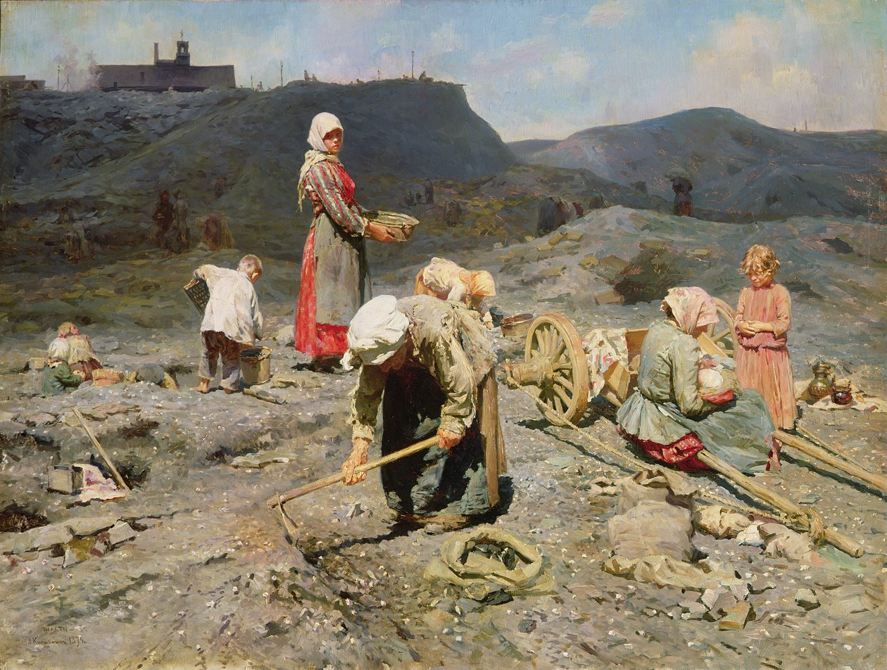 Köyhiä keräämässä hiiltä ehtyneessä kaivoksessa, 1894 tekijältä Nikolaj Alekseevich Kasatkin
