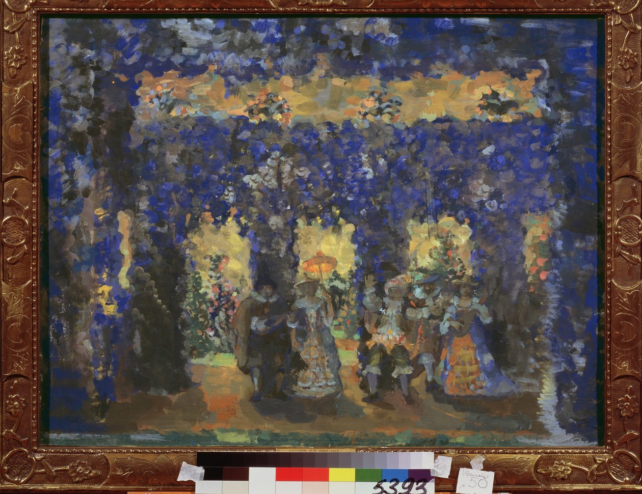 Paviljonki palatsin puutarhassa. Nikolai Nikolajevitsh Sapunov (Sapunov) (1880-1912) työ, tempera pahville tekijältä Nikolaj Nikolaevic Sapunov
