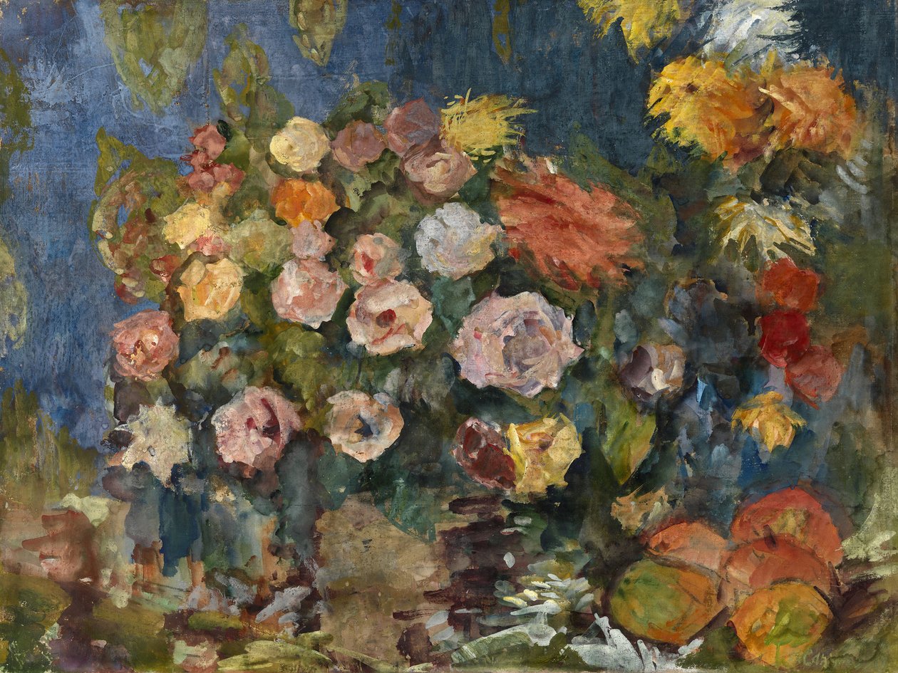 Asetelma kukilla ja hedelmillä, 1907 tekijältä Nikolaj Nikolaevic Sapunov
