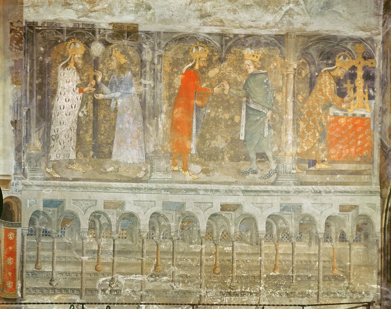 Pyhän Rooman keisari Kaarle IV (1316-78) saa piikin Kristuksen kruunusta Jean II:lta (1319-64) Le Bonilta, Neitsyt Marian kappelista, noin 1357 (ks. myös 204541 ja 397961). tekijältä Nikolaus Wurmser
