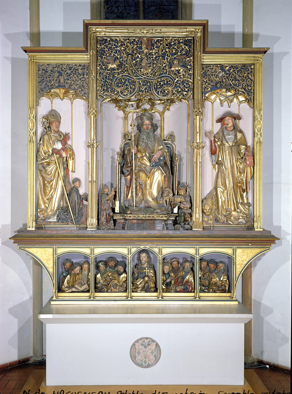Ryhmä puuveistoksia, Isenheimin alttaritaulusta, n. 1490 (kullattu puu) tekijältä Nikolaus Hagenauer