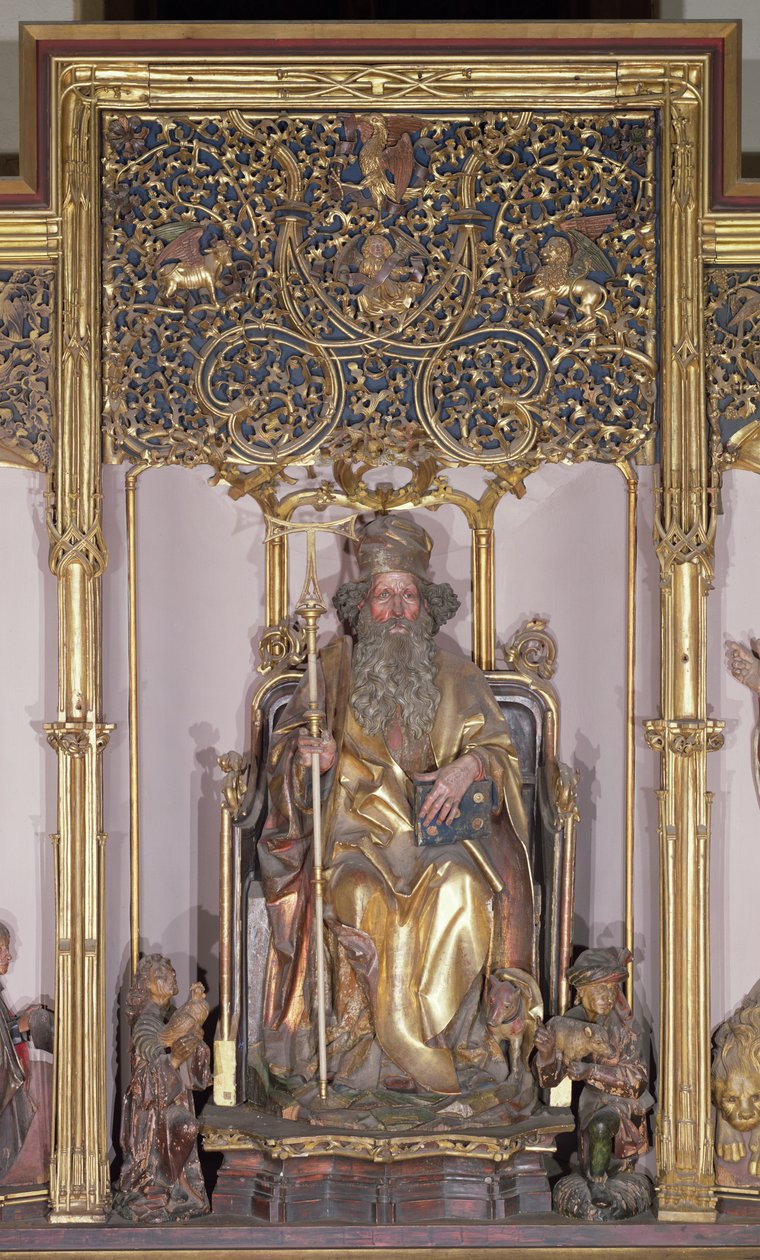 Isenheimin alttaritaulu, Pyhä Antonius Erakko, n. 1490 (kultamaala puulle) tekijältä Nikolaus Hagenauer