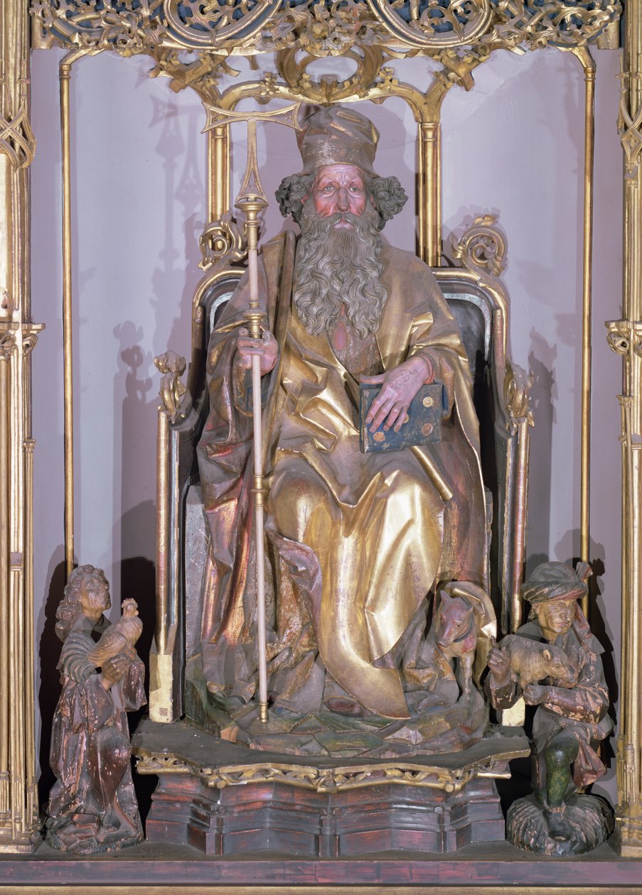 Isenheim-alttaritaulu, Pyhä Antonius erakko yksityiskohta Saint Anthonysta, n. 1490 kultamaali puulle tekijältä Nikolaus Hagenauer