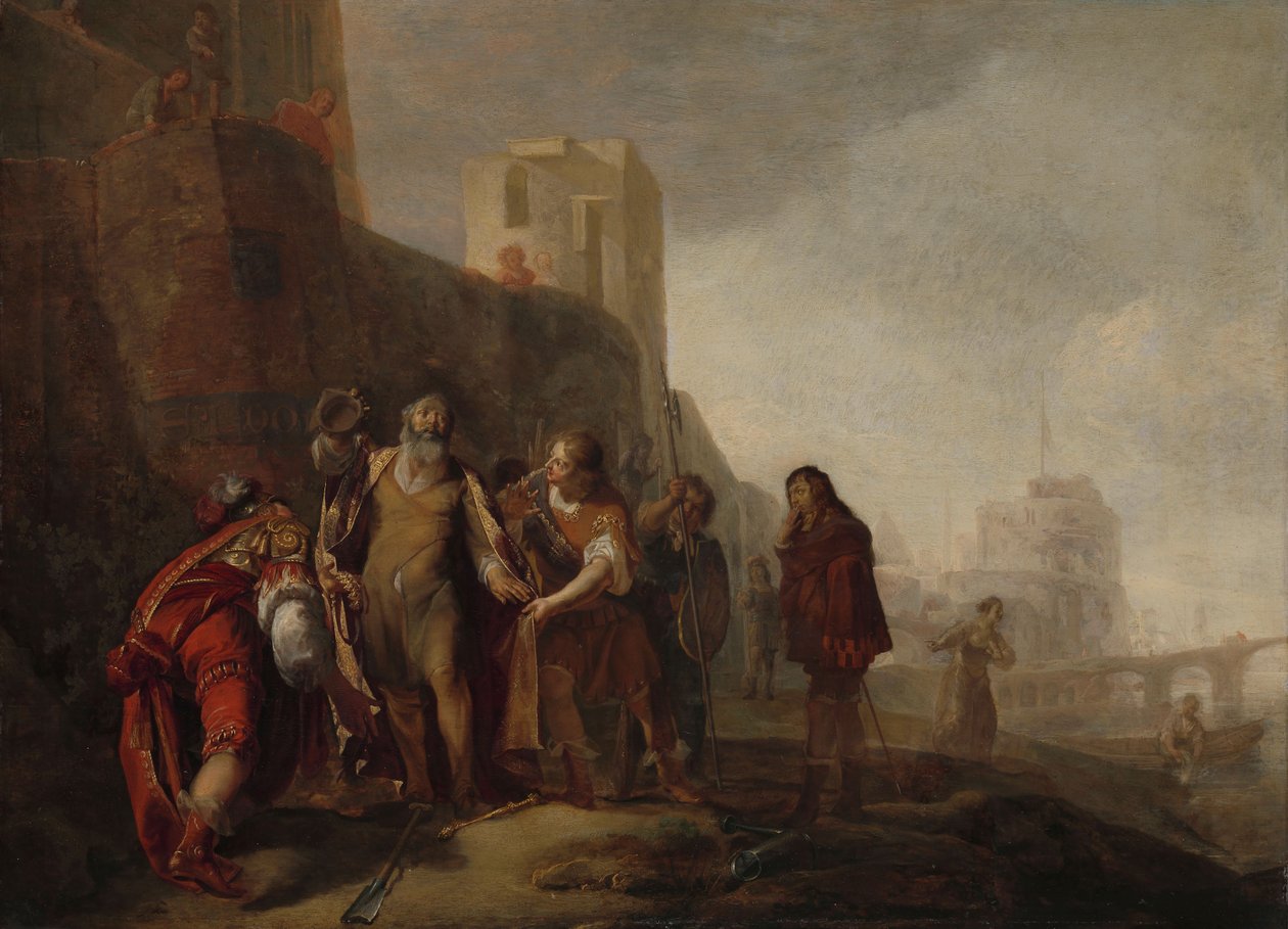 Aleksanteri Suuren legaatit sijoittavat puutarhuri Abdalonymukseen Sidonin kuninkaallisen arvomerkin, n. 1645 - n. 1650 (öljy paneelissa)0 tekijältä Nikolaus Knüpfer