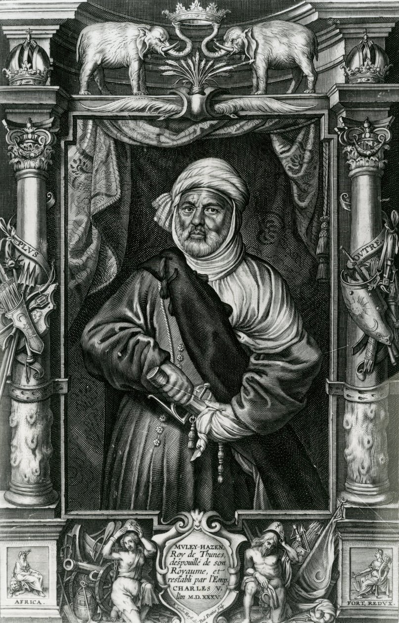 Abu l-Hasan Ali, jota kutsutaan myös Muley Hacéniksi, 1535 tekijältä Nikolaus van der Horst