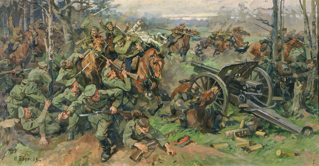 Venäjän ratsuväki hyökkäsi Saksan tykistöä vastaan vuonna 1915 tekijältä Nikolay Yakovlevich Borisov