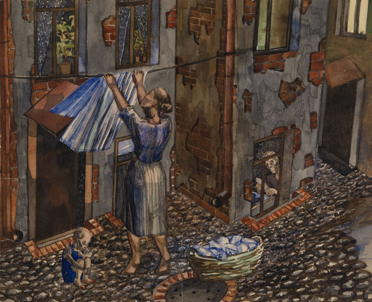 Vanha tuomioistuin - Nikolai Ivanovitš Evgrafovin (1904-1941) teos, akvarelli ja tussi paperille (27,5x33,5 cm) tekijältä Nikolay Ivanovich Evgrafov