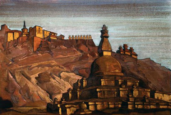 Paisatge tibetà, c.1920 (tremp sobre cartró)finès tekijältä Nikolay Konstantinovich Rerich