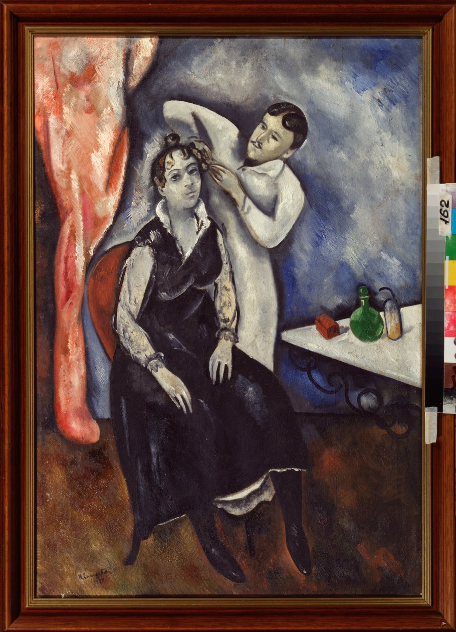 Kampaaja (Hairdresser) - Nikolai Vladimirovich Sinezubovin (Nicolas Sinezouboff) maalaus (1891-1956), öljy kankaalle tekijältä Nikolay Vladimirovic Sinezubov