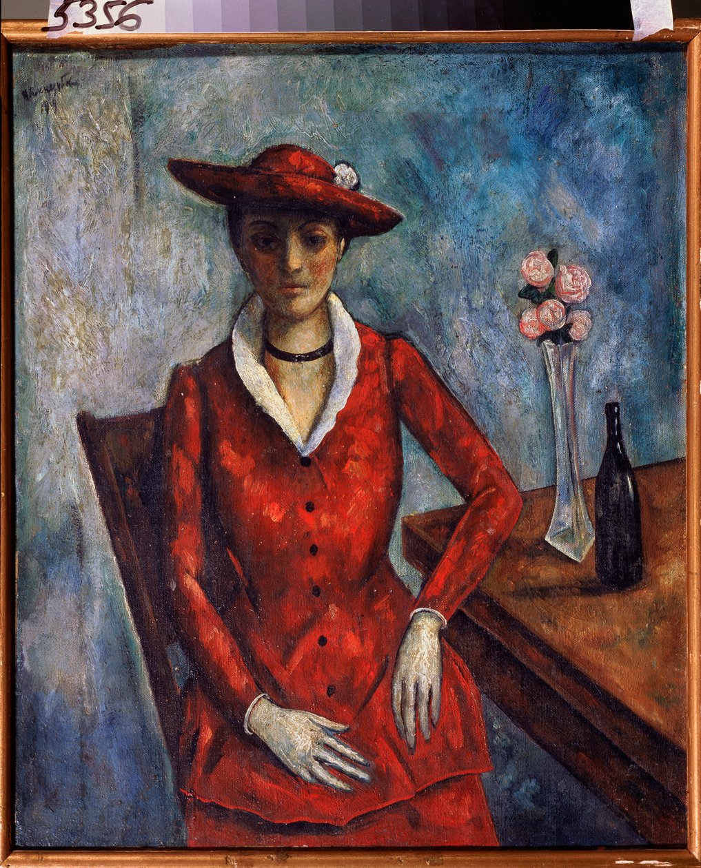 Nainen punaisessa - Nikolai Vladimirovich Sinezubov (Nicolas Sinezuboff) (1891-1956) maalaus öljy kankaalle tekijältä Nikolay Vladimirovic Sinezubov