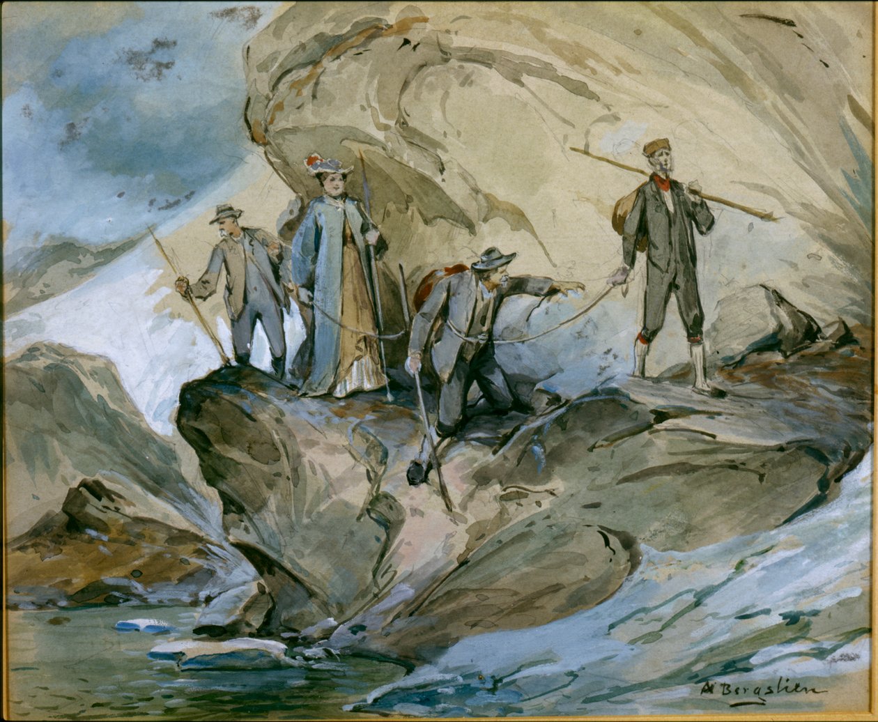 Vaellus Hardanger-jäätikön yli (akvarelli paperille) tekijältä Nils Bergslien