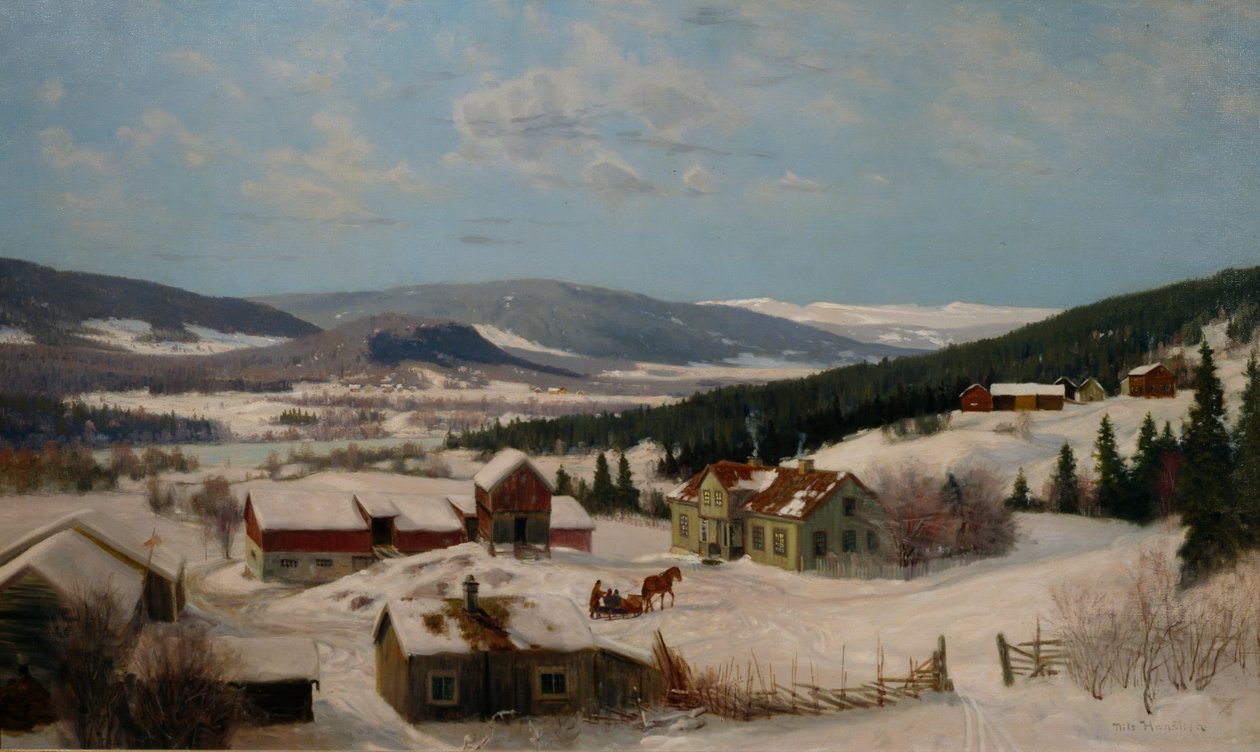 Maatila talvimaisemassa (öljy kankaalle) tekijältä Nils Hansteen