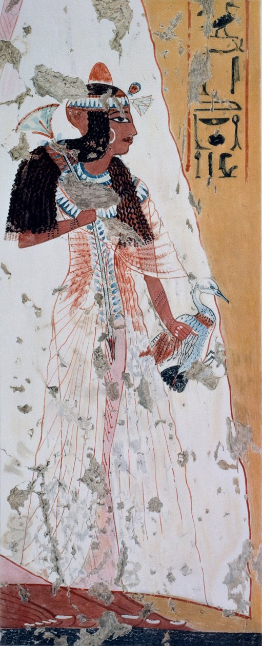 Nuori nainen ankan kanssa, kopio freskosta Ipouyn haudasta, Thebasta, Ramesses II:n valtakaudelta, levy Ancient Egyptian Paintings, Nina Daviesin laatimasta teoksesta tekijältä Nina de Garis Davies
