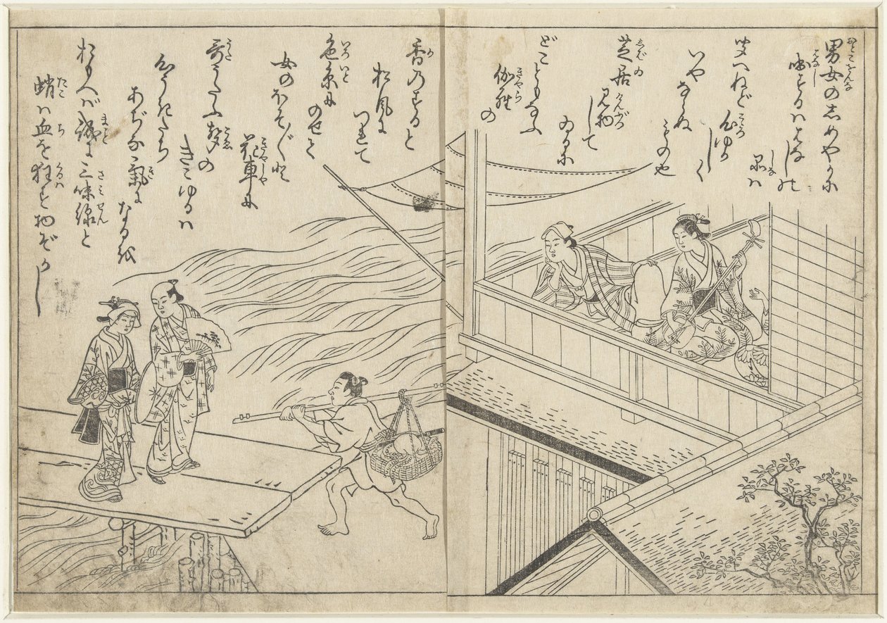 Teehuone joen varrella tekijältä Nishikawa Sukenobu (attributed to)