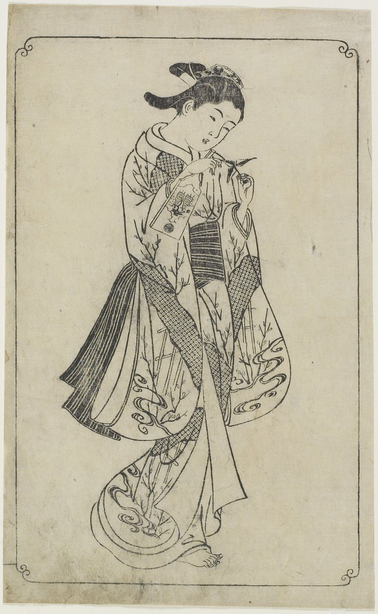 (Kurtisaani pitelemässä Battledorea), 1739 tekijältä Nishikawa Sukenobu