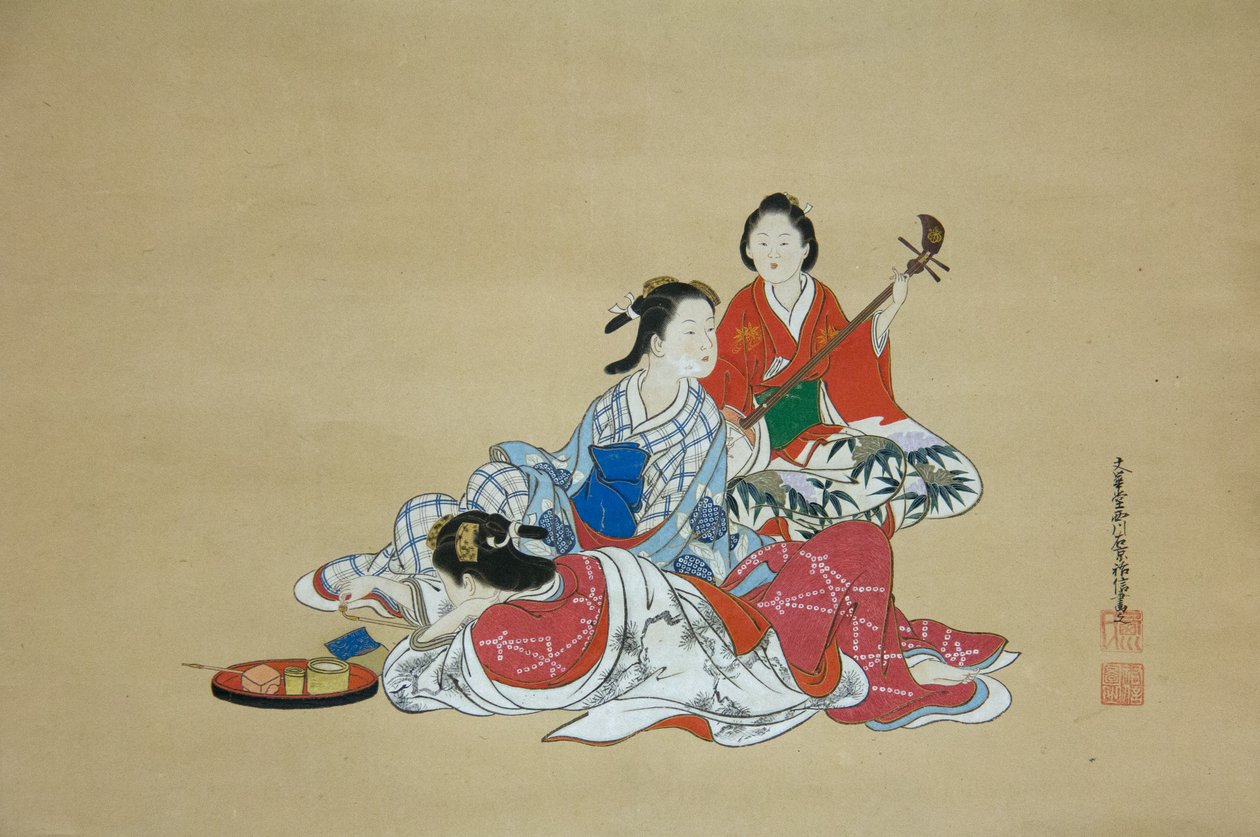 Kolme kaunista, 1700-luku. tekijältä Nishikawa Sukenobu