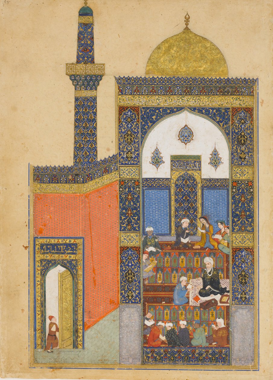 Laila ja Majnun koulussa, Folio Nizamin khamsa-kvintetistä, A.H. 835 jKr 1431-32. tekijältä Nizami
