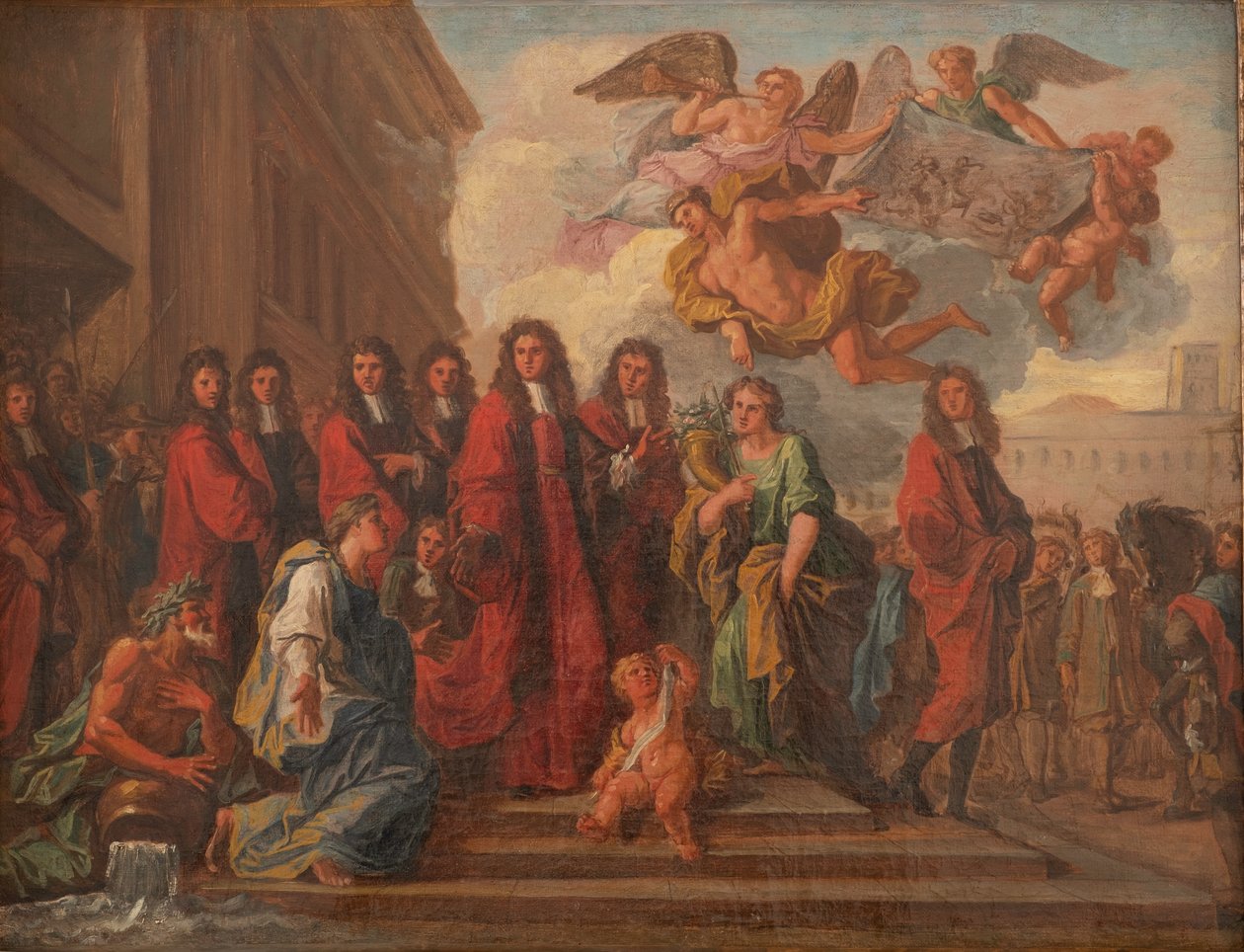 Pariisin palvelijat lähtevät Hotel de Villesta Notre Dameen kiittämään Seneffen voiton jälkeen vuonna 1674, noin 1681 (öljy kankaalle) tekijältä Noël Coypel
