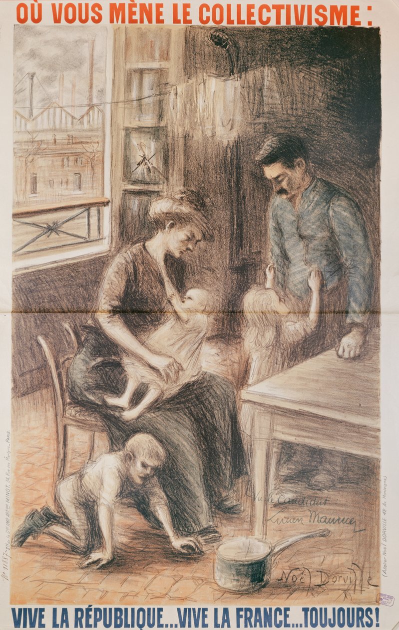 Tehdastyöläisten talo, vaalijuliste, 1909 värillinen lito tekijältä Noel Dorville