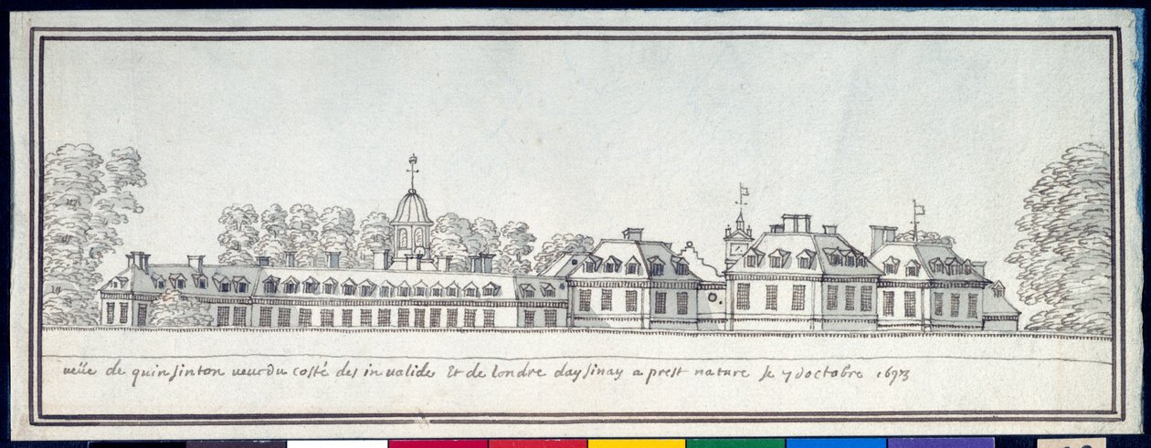 Kensingtonin palatsi, 7. lokakuuta 1693 (kynä ja muste pesulla paperille) tekijältä Noel Gasselin