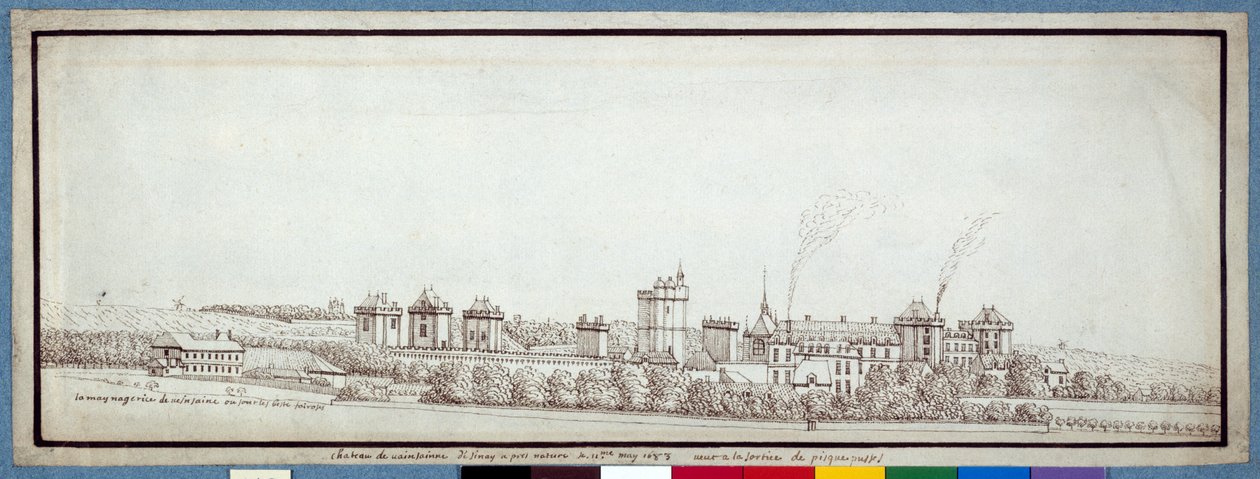 Chateau de Vincennes, jossa savupiiput savuavat (kynä ja muste paperille) tekijältä Noel Gasselin