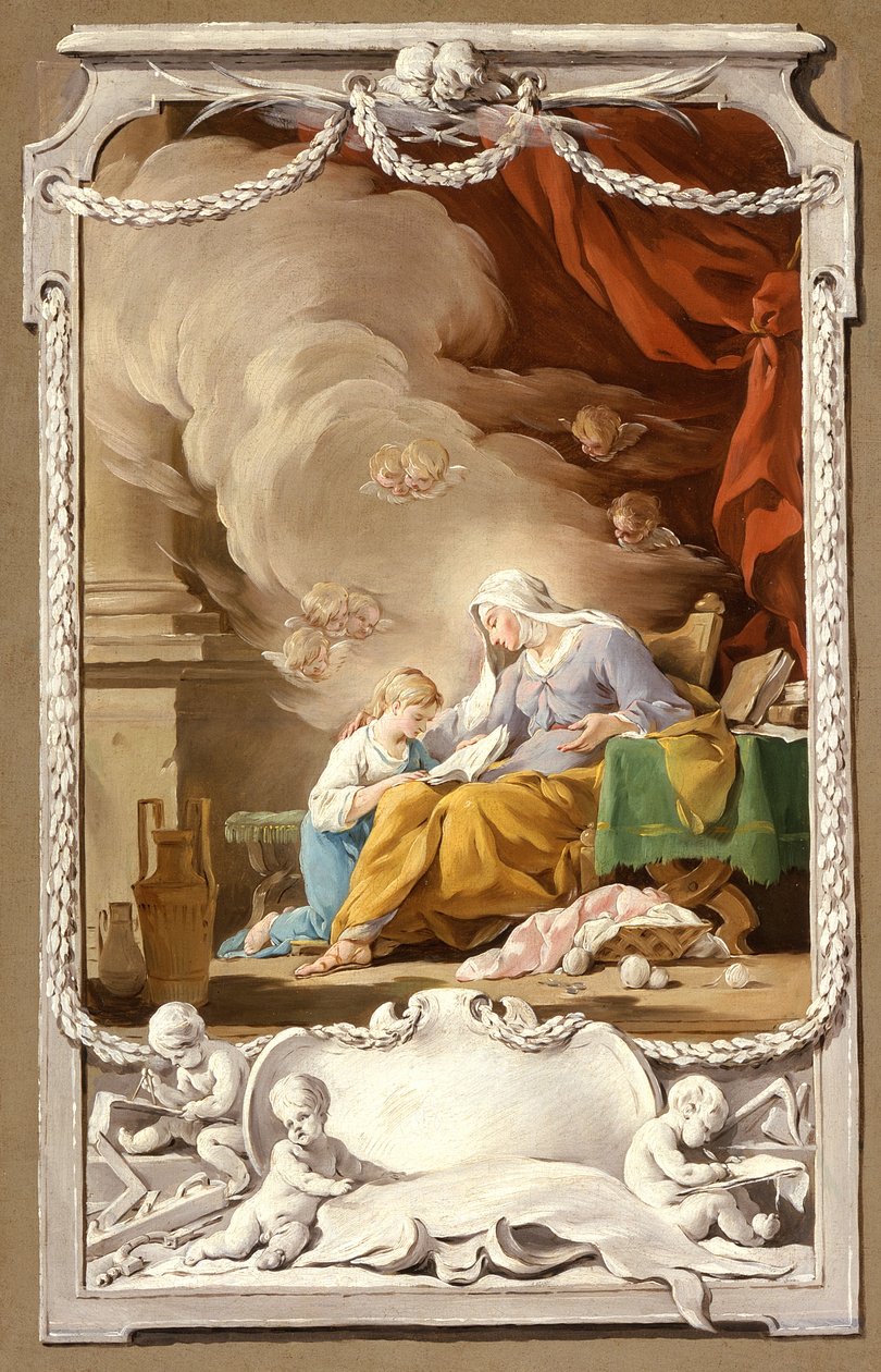 Pyhä Anna paljastaa neitsyelle Jesajan profetian, noin 1749. tekijältä Noel Halle